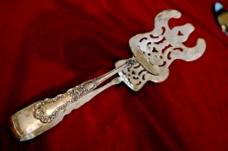 Rare Large Asparagus Serving Fork Tongs Buttercup Gorham Sterling,  Marked