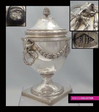 Puiforcat Rare Antique 1880s French Sterling Silver Sugar Bowl Louis Xvi Style