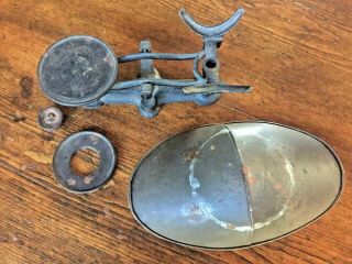 Antique Vtg Mercantile Cast Iron Balance Scale Tin Pan Counter Weights Candy 2