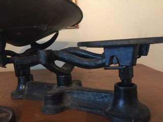 Antique Vtg Mercantile Cast Iron Balance Scale Tin Pan Counter Weights Candy 7