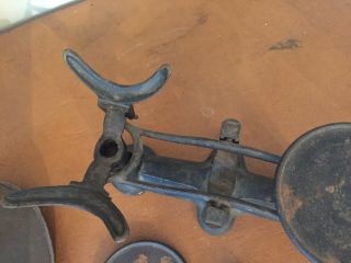 Antique Vtg Mercantile Cast Iron Balance Scale Tin Pan Counter Weights Candy 8