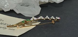 Antique Vtg 14K Gold Enamel & Seed Pearl Bleeding Heart Pin Brooch 3