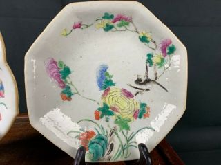 19th C.  Chinese Two Famille - rose Petal - barbed Bird Plates 4