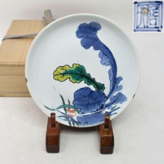 H581: Very Rare,  Really Old Japanese Plate Of Ko - Kutani Colored Porcelain W/box