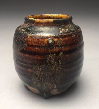 Early Signed Japanese Seto Ware Teadust Iron Glazed Jar Chaire