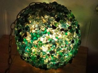 Hanging Mid Century Swag Lamp Green Blue Chunky Lucite Resin Plastic Rock Candy