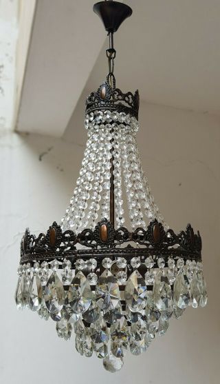 Antique Vintage Brass & Crystals French Chandelier Lighting Ceiling Lamp Light