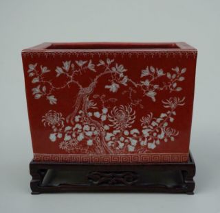 Chinese Coral Red Planter With Stand,  Republic Period