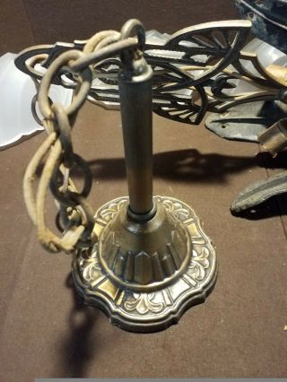 VINTAGE ART DECO SLIP SHADE 5 LIGHT CHANDELIER CAST IRON AND BRASS 17 