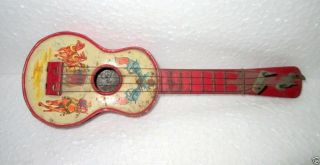Vintage Old Rare ATC Tread Mark Cow Boy & Gun Litho Print Guitar Tin Toy,  Japan 2