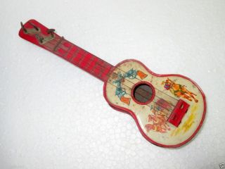Vintage Old Rare ATC Tread Mark Cow Boy & Gun Litho Print Guitar Tin Toy,  Japan 5