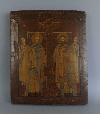 Large Antique Russian Hand Painted On Wood Icon