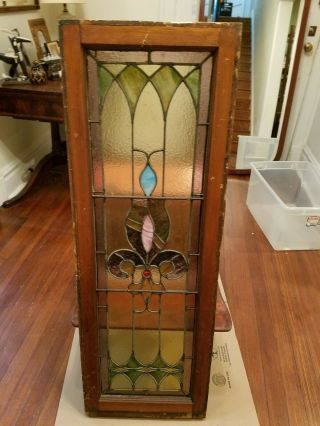 Antique Leaded Stained Glass Window Panel Frame Reclaim Salvage 46 