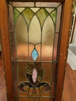 Antique Leaded Stained Glass Window Panel Frame Reclaim Salvage 46 