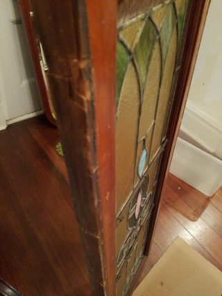 Antique Leaded Stained Glass Window Panel Frame Reclaim Salvage 46 