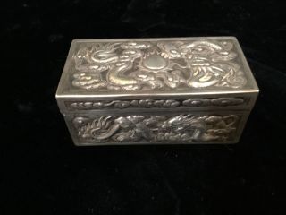 Antique Chinese Export Silver Box 3.  25 " By Hung Chong 104gm Repousse Dragons