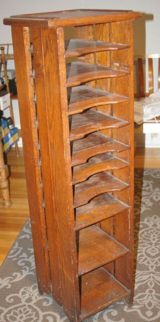 Antique Arts & Crafts Mission Tall Oak File Stand Patina 12