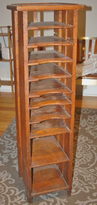 Antique Arts & Crafts Mission Tall Oak File Stand Patina 2