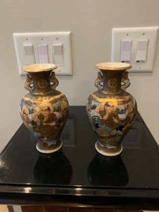 Antique Japanese Satsuma Vase Late 19th C.  Meiji Period SIGNED 6.  5 