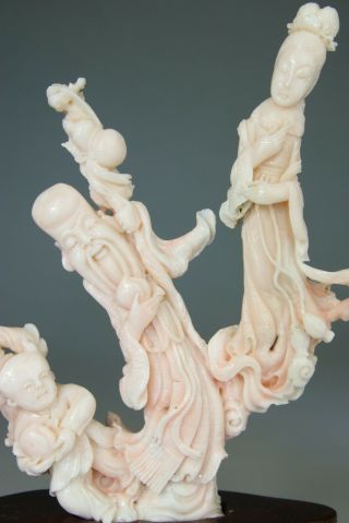 ANTIQUE CHINESE PINK ANGEL SKIN CORAL STATUE FIGURE KWANYIN CARVED no red 19TH 11