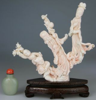 ANTIQUE CHINESE PINK ANGEL SKIN CORAL STATUE FIGURE KWANYIN CARVED no red 19TH 12