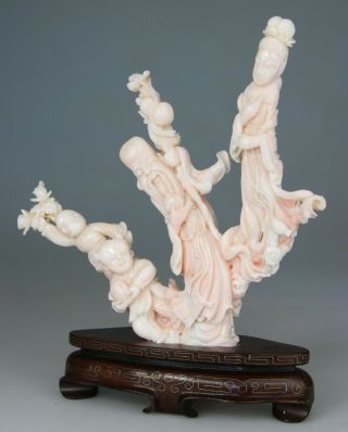 ANTIQUE CHINESE PINK ANGEL SKIN CORAL STATUE FIGURE KWANYIN CARVED no red 19TH 3