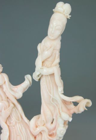 ANTIQUE CHINESE PINK ANGEL SKIN CORAL STATUE FIGURE KWANYIN CARVED no red 19TH 4