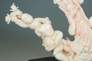 ANTIQUE CHINESE PINK ANGEL SKIN CORAL STATUE FIGURE KWANYIN CARVED no red 19TH 6