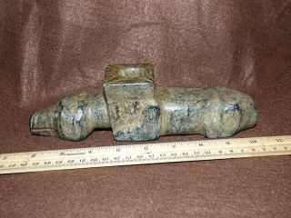 Large Great Lakes Indian Bear Pipe Black Steatite Heavy And Big Patina 1840