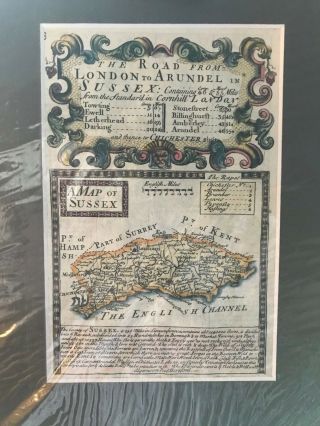 Antique Map Of Sussex E.  Bowen 1720