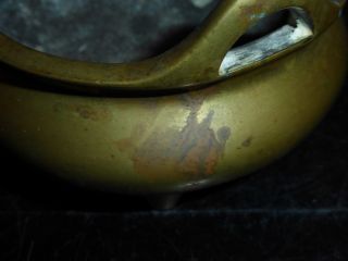 Antique Signed Chinese Bronze Incense Burner or Censer with Ear Handles 7