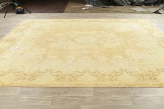 Antique Oriental Wool Rug Hand - Knotted Decorative Floral Carpet 10 x 13 Gold 12