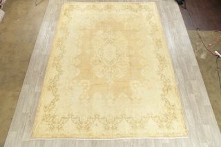Antique Oriental Wool Rug Hand - Knotted Decorative Floral Carpet 10 x 13 Gold 2