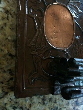Mission Arts & Crafts Hammered Copper Wall Sconce w/Dragon Motif 7