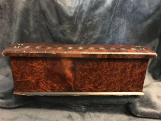 Antique Writing Travel Lap Desk Letter Box Inlaid Burl Wood Double Ink Wells 10