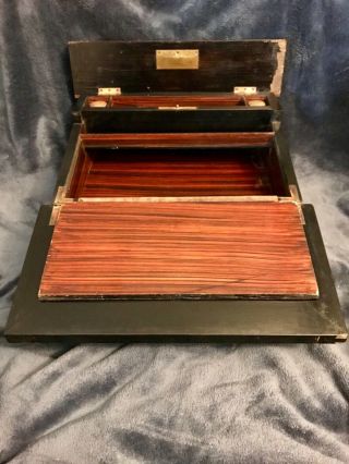 Antique Writing Travel Lap Desk Letter Box Inlaid Burl Wood Double Ink Wells 8