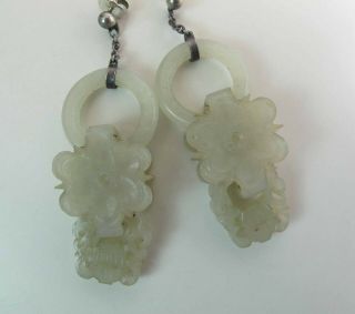 Antique Devil ' s Work Mutton Fat Nephrite Jade 2 1/2 Inch Long Post Earrings 7