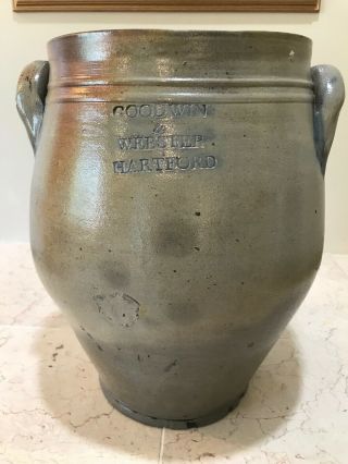 Antique Stoneware Ovoid Crock Goodwin & Webster Hartford 3 Gallon.  Early 1800 