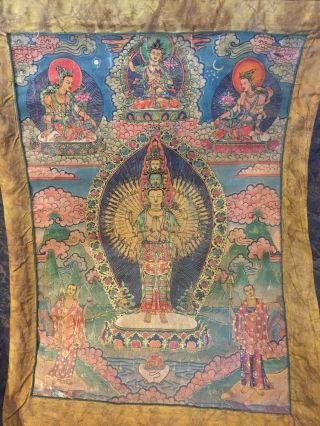 Large Antique Tibetan Tangka Early 1900s 44”x24”avalokitesvara Buddhist Buddhism