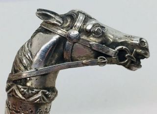 Antique Austrian 900 Sterling Silver Figural Horse Cane Walking Stick Handle 3
