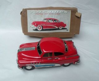 Boxed 1951 Vintage Japan Yonezawa Red Buick Friction Tin Toy Car
