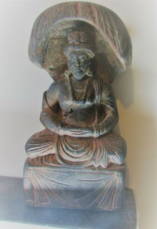 Circa 200bc - 200ad Ancient Gandharan Schist Stone Seated Buddha Statuette Rare