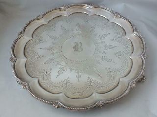 Good Victorian Solid Sterling Silver Salver/ Tray 1869/ Dia 25 Cm/ 556 G