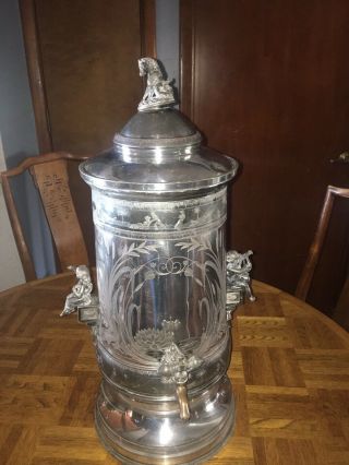 Rare Victorian Reed & Barton Water Urn With Cherubs And Engraving