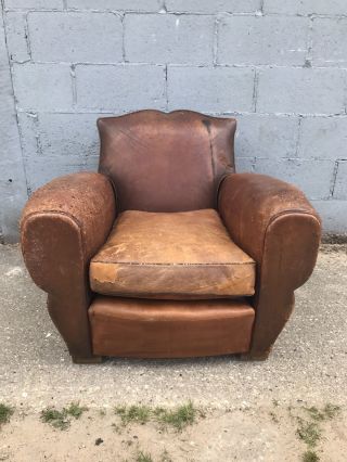 , French,  Leather Antique Club Chair,  Industrial,  Vintage 2