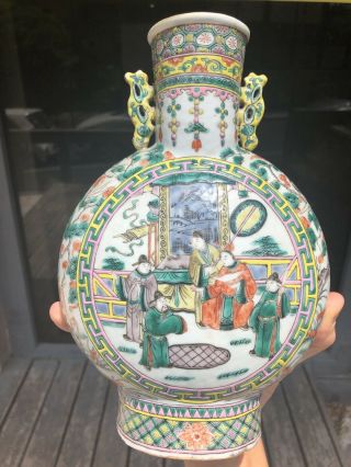 FABULOUS ANTIQUE CHINESE QING DYNASTY FAMILLE VERT PORCELAIN MOON FLASK 2