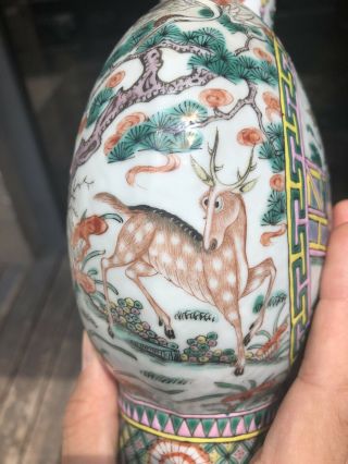 FABULOUS ANTIQUE CHINESE QING DYNASTY FAMILLE VERT PORCELAIN MOON FLASK 5