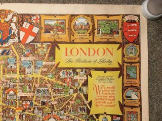 London The Bastion Of Liberty Rare Vtg 1950s Illustrated Color Map Poster 49X40 5