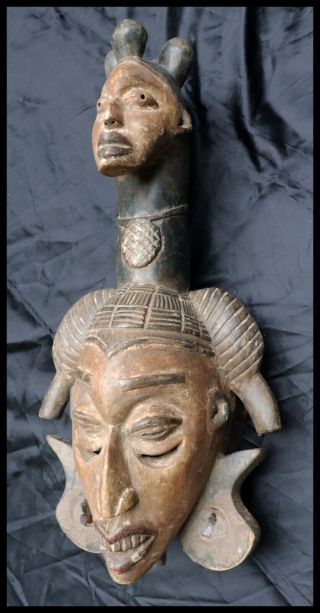 Antique African Tribal Mask with Extra Head Large 12