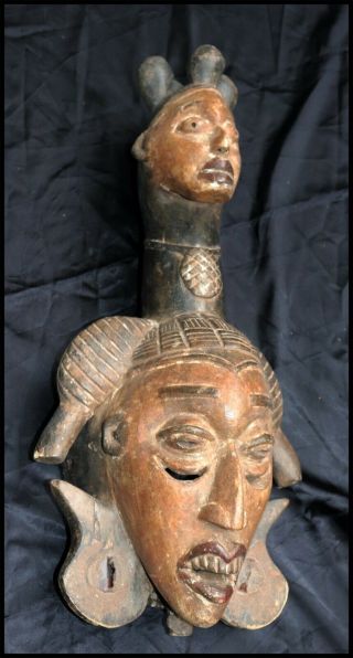 Antique African Tribal Mask With Extra Head Large